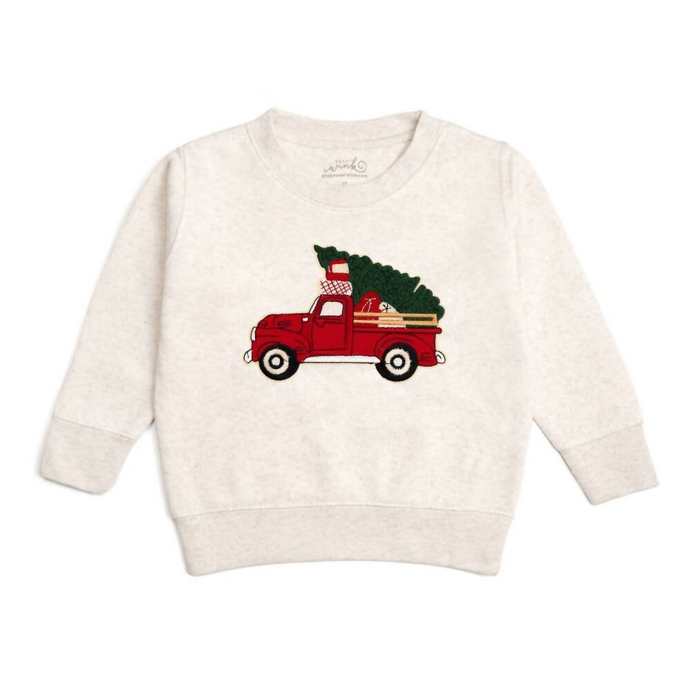 NEW SWEET WINK baby christmas truck patch sweatshirt in natural